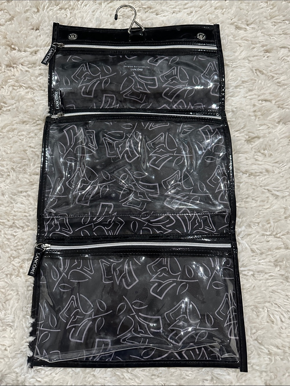 LANCOME Clear Hanging Travel Organizer - Black EUC